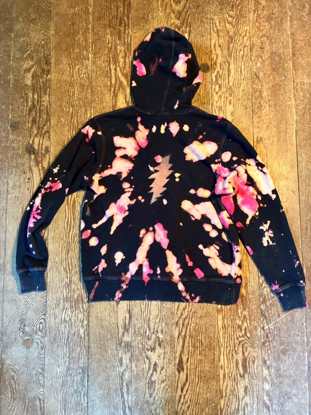 Black Tie-Dye Grateful Dead Lightning bolt 13 pt. Zip up Hoodie